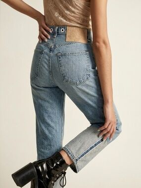 RAG & BONE RBW16 Trompe L’oeil Selvedge Cuff Grommet Jeans with Pony Patch